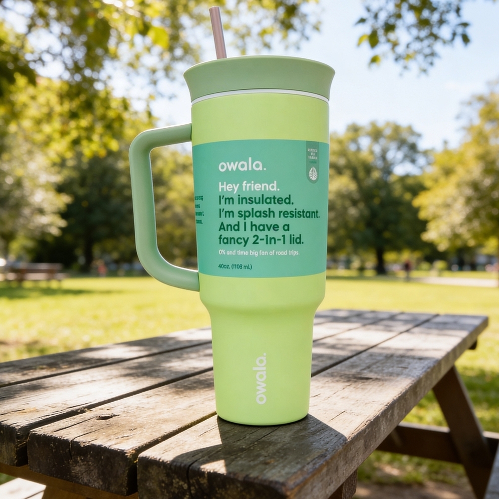 Owala 40 oz Travel Tumbler Straw Cup- Cactus Green Kiwi Kingdom NEW